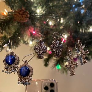 Three pairs of silver earrings from 1990s- one sterling silver